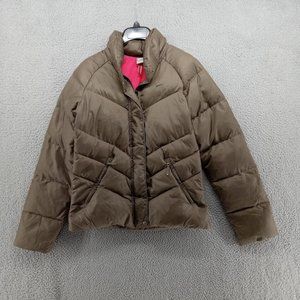 Nike Jacket Womens Small 4/6 Taupe Tan Puffer Down Insulated Fitted Fleece Lined